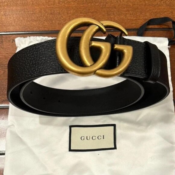 Gucci Black Belt with Double G Gold Buckle - Picture 1 of 5